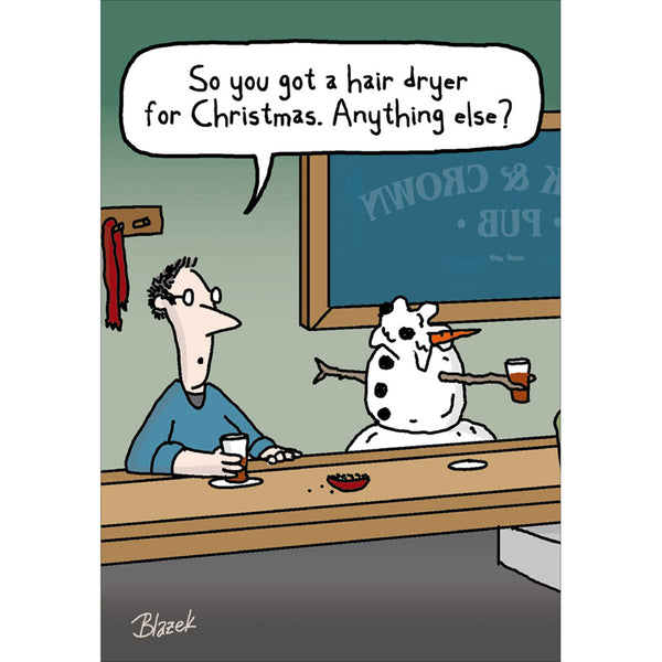 Woodmansterne Snowman Hairdryer Christmas Card image 0