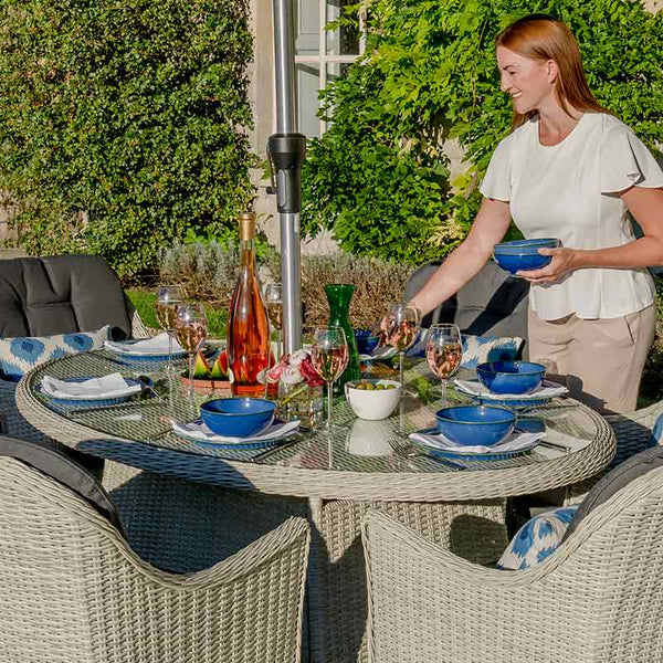 Bramblecrest Monterey 6 Seat Garden Dining Set in Dove Grey with Elliptical Table, Parasol & Base image 6