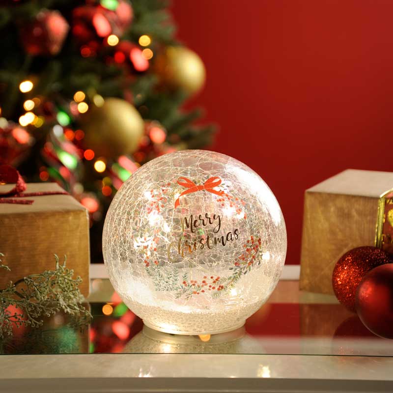 Festive Lit Merry Christmas Crackle Effect Ball image 0