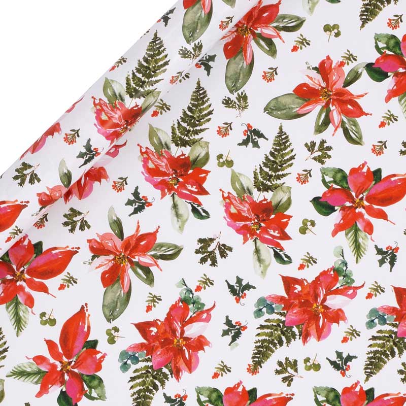 Glick White Perfect Poinsettia Gift Wrap (4m) image 0