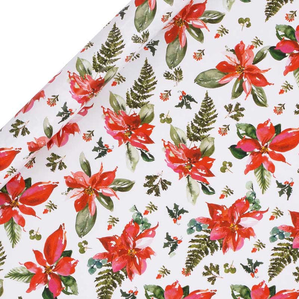 Glick White Perfect Poinsettia Gift Wrap (4m) image 0