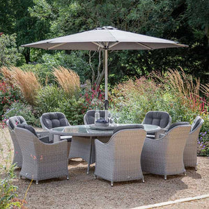 Bramblecrest Wentworth 8 Seat Outdoor Dining Set in Pewter Rattan with Elliptical Table, Lazy Susan, 3m Parasol &amp; 15kg Base image 0