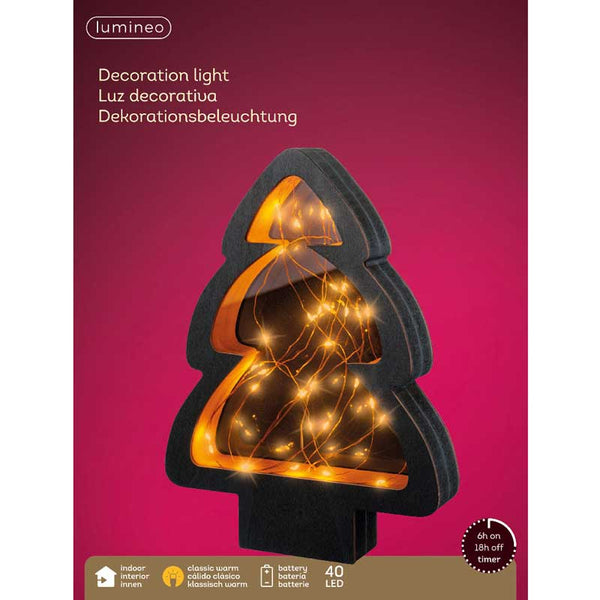 Lumineo Black Plywood Tree with Classic Warm LEDs - 28cm image
