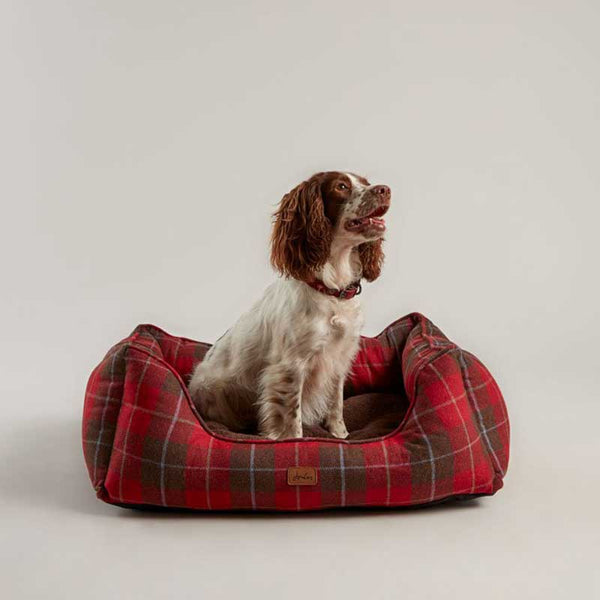Joules Heritage Tweed Box Dog Bed in Red image 2