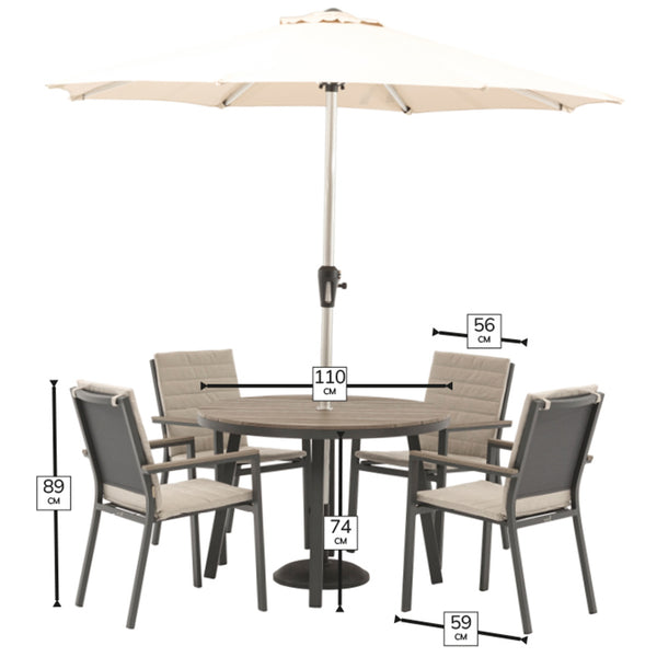 Bramblecrest Zurich 4 Seat Round Patio Dining Set with Parasol & Base image 5