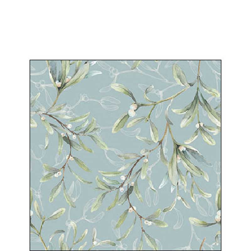 Ambiente Paper Cocktail Napkins - Green Mistletoe All Over (Pack of 20) image 0