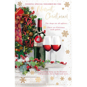 Words N Wishes Wine Bottle & Glasses Christmas Card image 0