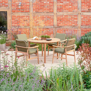 Kettler Meadow 4-Seat Wood & Rope Dining Set with 120cm Round Table, 3m Parasol & Base image 5