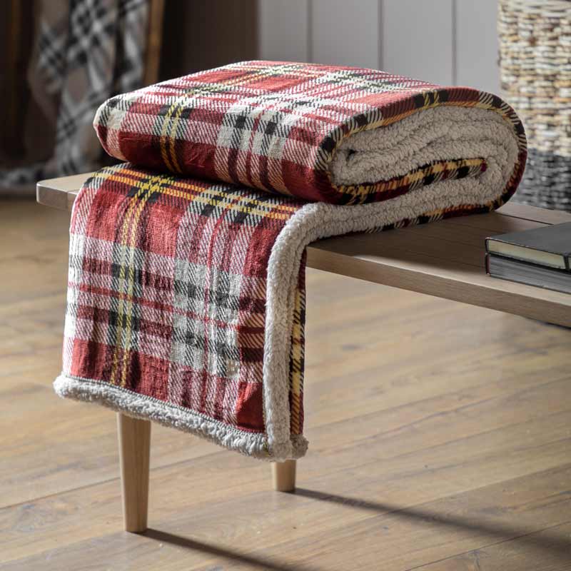 Kilburn & Scott Tartan Sherpa Throw in Red image 0