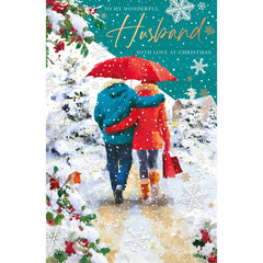 Words N Wishes Couple Walking Red Umbrella Christmas Card image 0