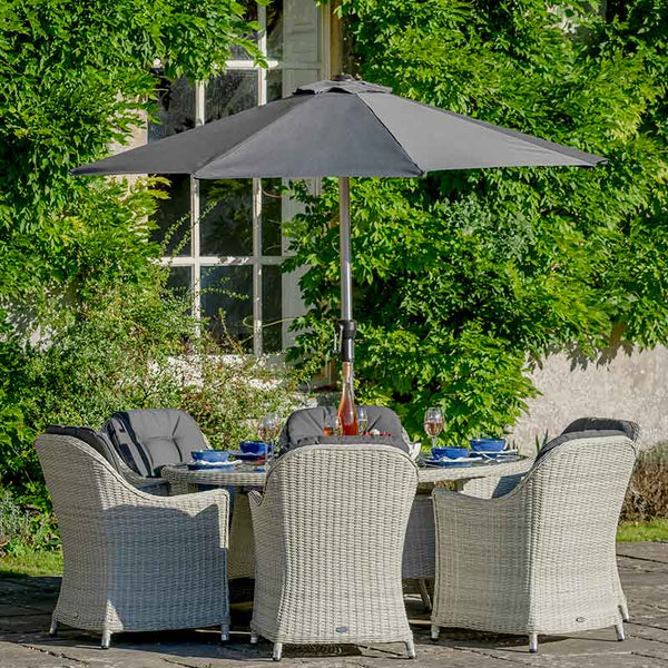 Bramblecrest Monterey 6 Seat Garden Dining Set in Dove Grey with Elliptical Table, Parasol & Base image 3