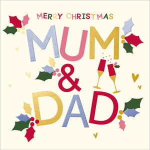 Woodmansterne Holly Mum & Dad Christmas Card image 0