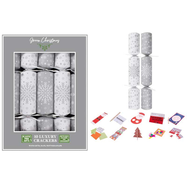Green Christmas 10 Luxury Eco Snowflake Crackers image 0