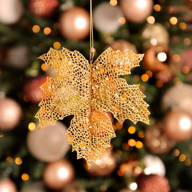 Festive Acrylic Maple Leaf with Gold Glitter image 0