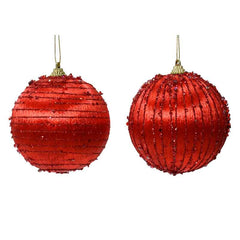 Decoris Foam Bauble with Glitter Lines in Christmas Red (Assorted Designs) image 0