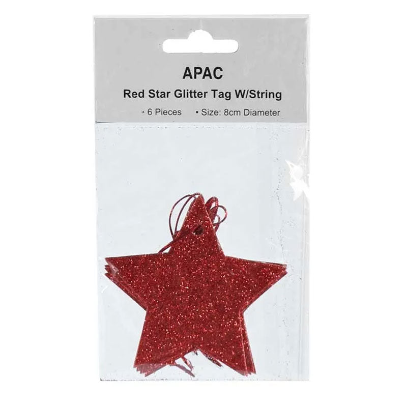 APAC Red Glitter Star Gift Tags (Pack of 6) image 0