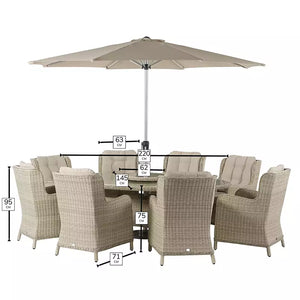 Bramblecrest Chedworth 8 Seat Outdoor Dining Set in Sandstone with Elliptical Table, Lazy Susan, Parasol &amp; Base image 6