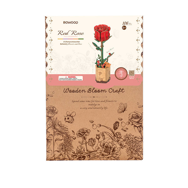 Robotime Red Rose DIY Wooden Flower 3D Puzzle image 2