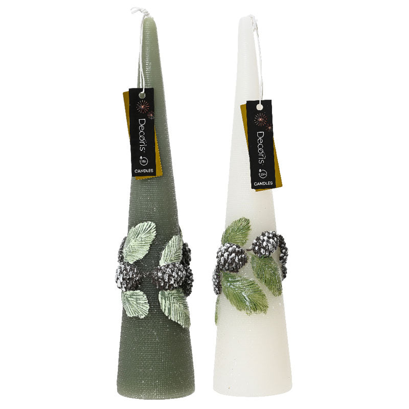 Decoris Unscented Snow Leaf Cone Candle (Assorted Designs) image 0