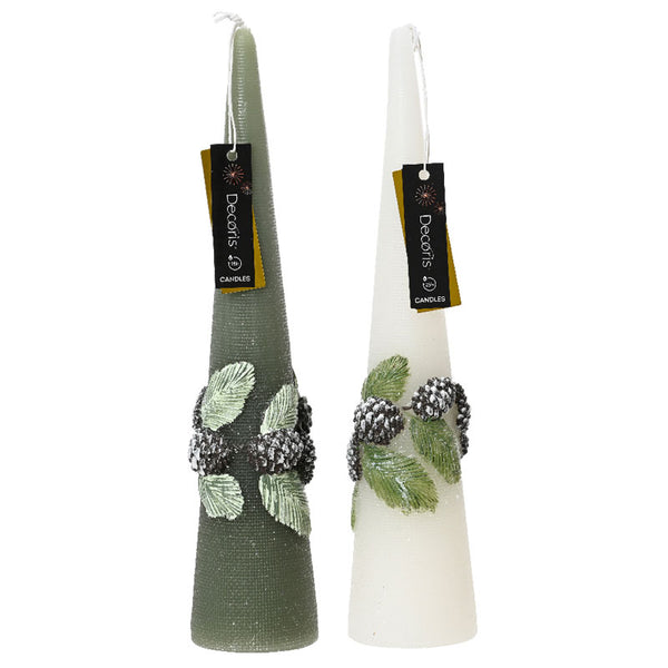 Decoris Unscented Snow Leaf Cone Candle (Assorted Designs) image 0