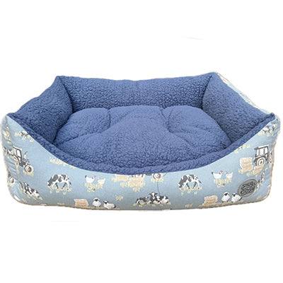 Snug & Cosy Rectangle Farmyard Dog Bed Blue image 0