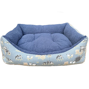 Snug & Cosy Rectangle Farmyard Dog Bed Blue image 1