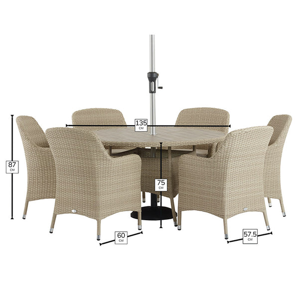 Bramblecrest Tetbury 6 Seat Garden Dining Set in Nutmeg with Round Table, Parasol &amp; Base image 8