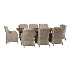 Bramblecrest Somerford 8 Seat Dining Set in Sandstone Rattan with Rectangular Kuta Teak Table image 2