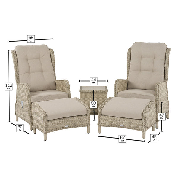 Bramblecrest Chedworth Deluxe 2 Seat Recliner Set in Sandstone Rattan with Footstools image 7