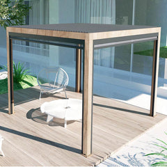 Supremo Belfort Wood Effect Square Pergola with Curtains & LEDs (3m x 3m) image 0