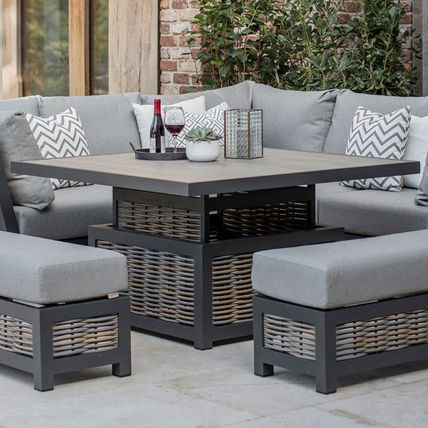 Bramblecrest Tuscan Corner Sofa Set with Square Adjustable Table & 2 Dining Benches image 2