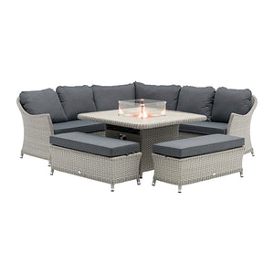 Bramblecrest Wentworth Curved Modular Corner Set in Pewter Rattan with Square Firepit Table &amp; 2 Benches image 4