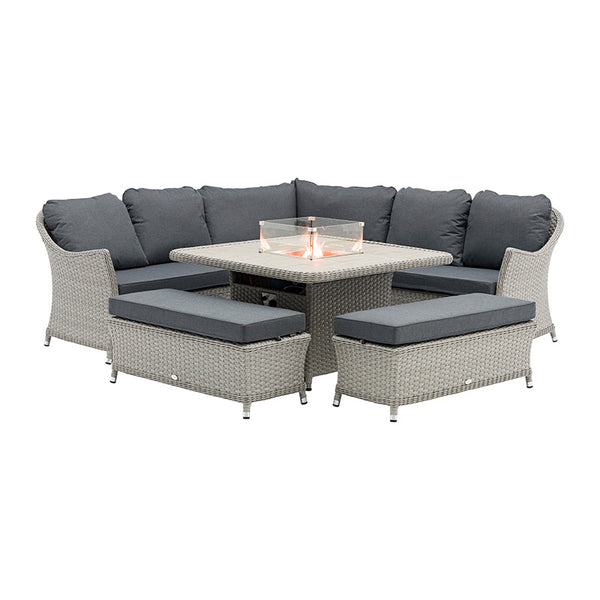 Bramblecrest Wentworth Curved Modular Corner Set in Pewter Rattan with Square Firepit Table &amp; 2 Benches image 4