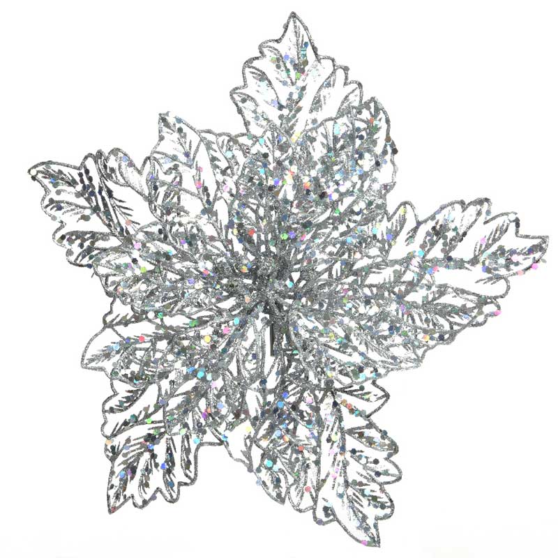 Everlands Silver Glitter Poinsettia Clip image 0