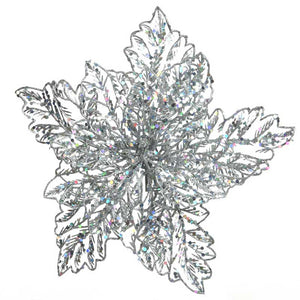 Everlands Silver Glitter Poinsettia Clip image 1
