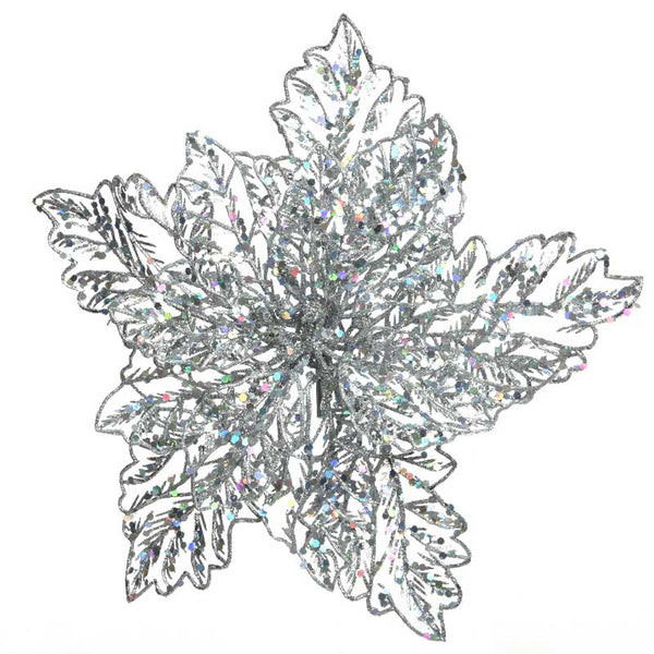 Everlands Silver Glitter Poinsettia Clip image 1