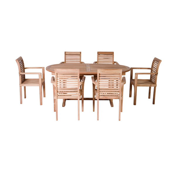 Bramblecrest Richmond 6 Seat Wooden Dining Set with Oval Table, Parasol & Base image 6