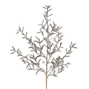 Gisela Graham Gold Glitter Leaf Branch with Pearls (75cm) image 0