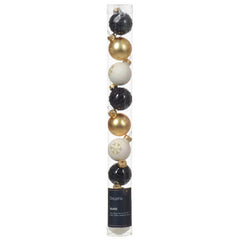 Decoris Glass Baubles in White, Black & Gold (Pack of 9) image 0