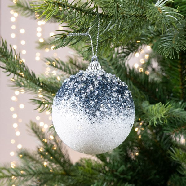 Decoris Foam Bauble with Glitter & Beads in White & Blue image 0