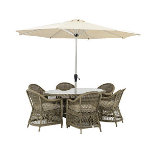 Bramblecrest RHS Rosemoor 6 Seat Elliptical Rattan Garden Dining Set with 3m Parasol &amp; Base image 4
