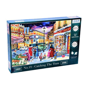 House of Puzzles No.19 Catching the Tram 1000 Piece Jigsaw Puzzle - Find The Differences image 1