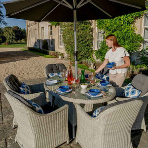 Bramblecrest Monterey 6 Seat Garden Dining Set in Dove Grey with Elliptical Table, Parasol & Base image 4