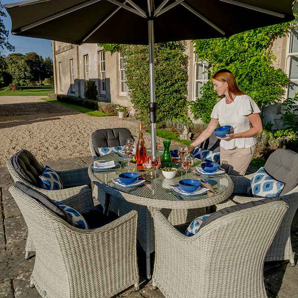 Bramblecrest Monterey 6 Seat Garden Dining Set in Dove Grey with Elliptical Table, Parasol & Base image 4