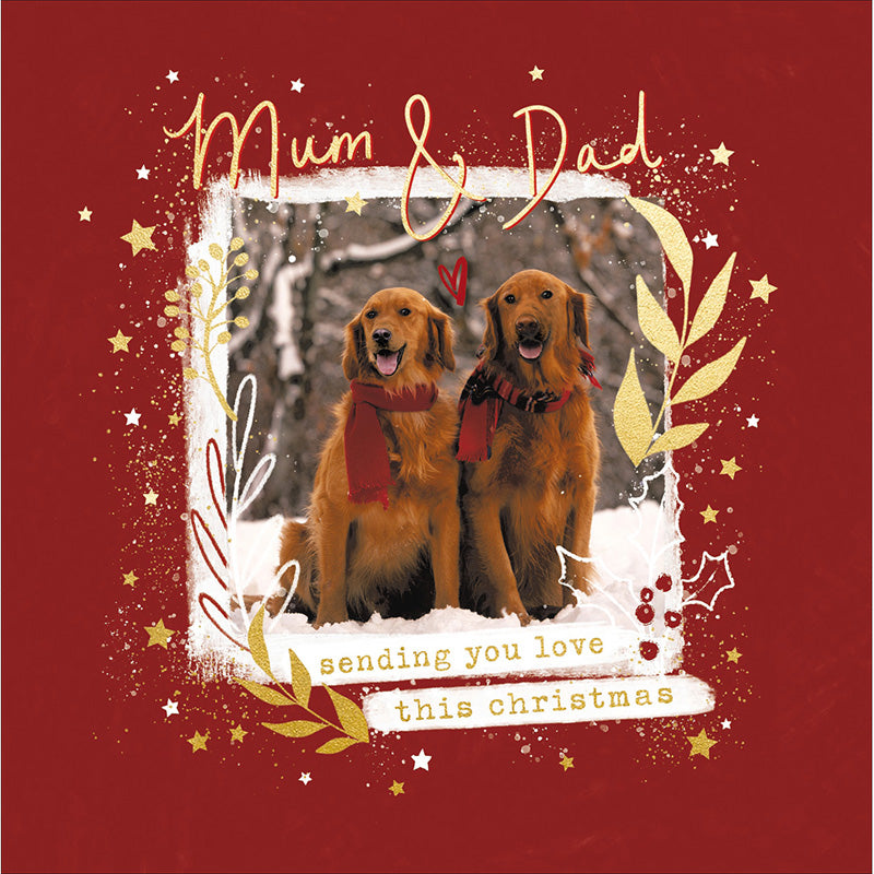Woodmansterne Dogs In The Snow Mum & Dad Christmas Card image 0