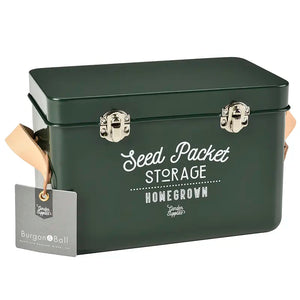 Burgon & Ball Leather Handled Seed Packet Storage Tin - Frog Green image