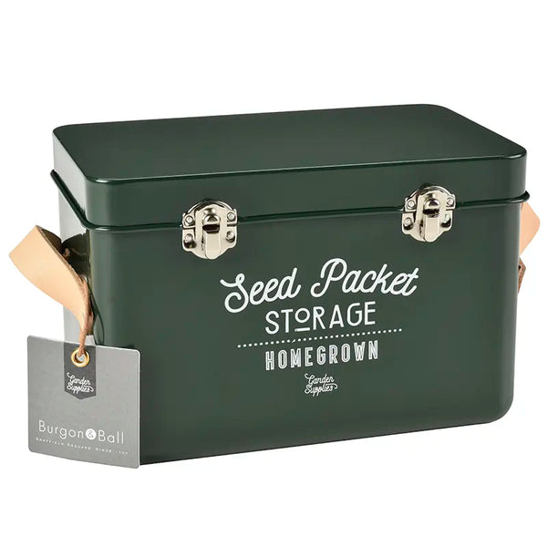 Burgon & Ball Leather Handled Seed Packet Storage Tin - Frog Green image