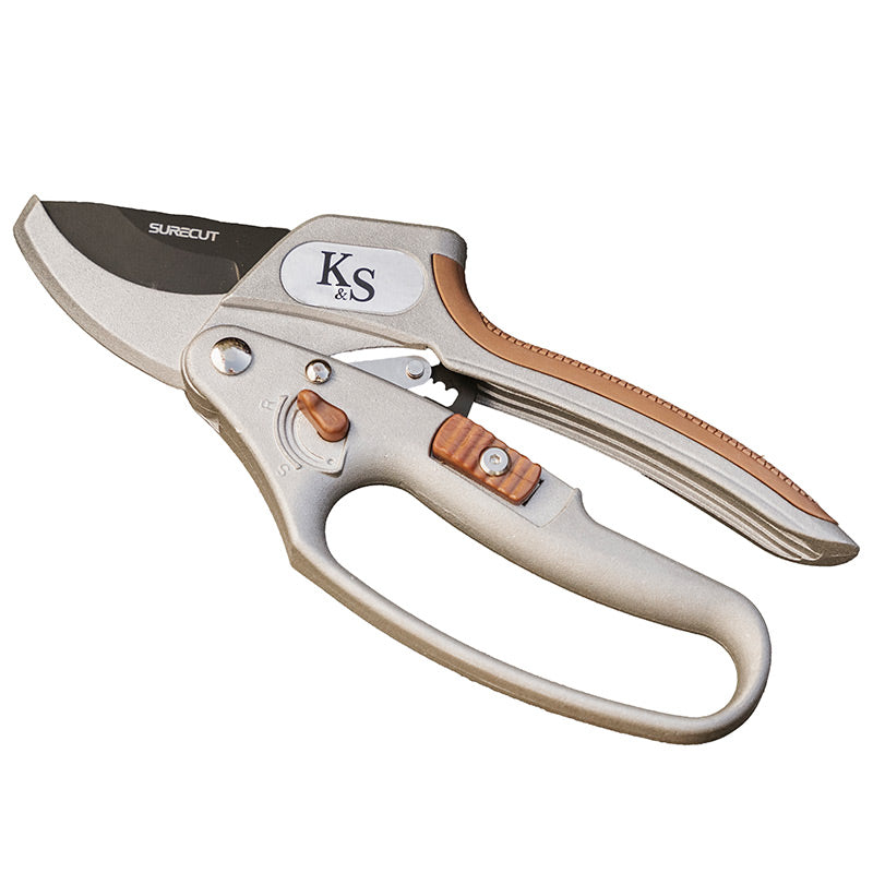 Kent & Stowe SureCut Hard Wood Ratchet Anvil Secateurs (Cutting dia. 22mm) image 0