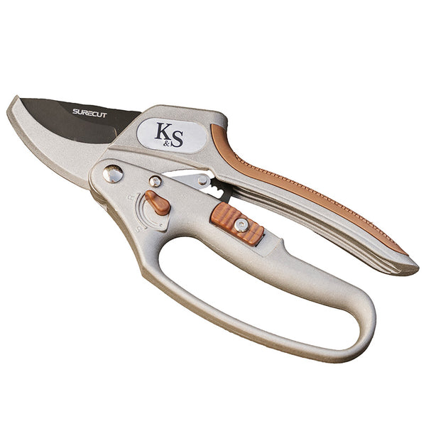 Kent & Stowe SureCut Hard Wood Ratchet Anvil Secateurs (Cutting dia. 22mm) image 0