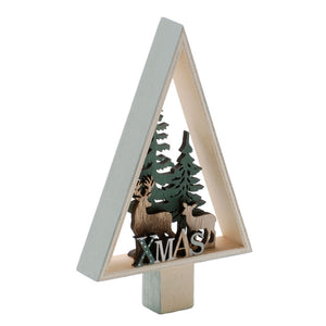Festive Wooden Tree with Reindeer image 0